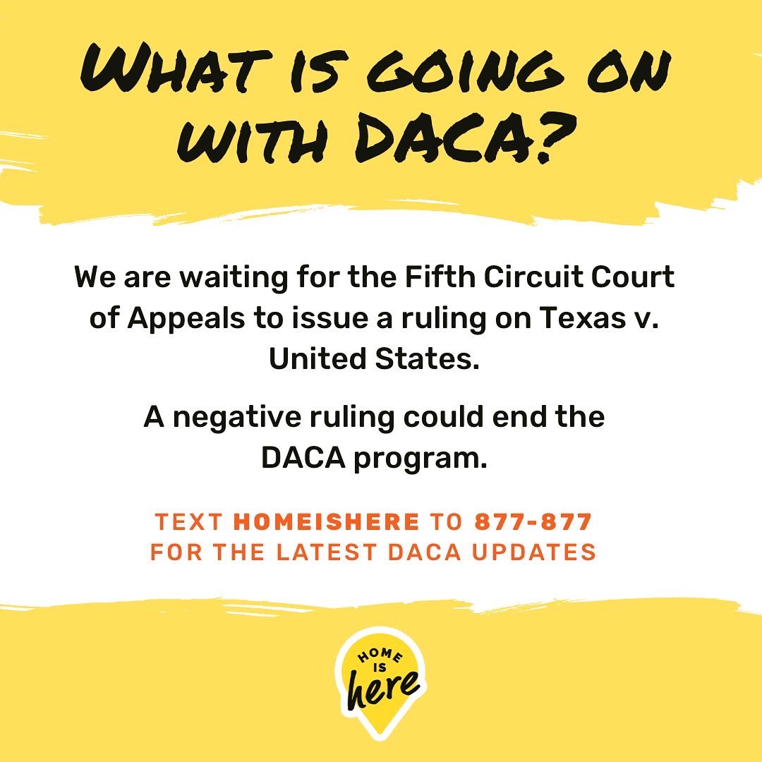 tnimmigrant's tweet photo. A federal court could end #DACA any day now. While #DACA is not enough for our communities, ending DACA would be devastating for recipients, eligible youth, their families, and our entire communities. If you have DACA, renew ASAP. Call TIRRC’s legal line 615-282-5544. #HomeIsHere https://t.co/E4KUxCn4CG