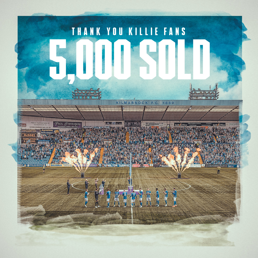 KilmarnockFC's tweet photo. Massive thanks to the Killie Family for helping us reach a milestone of 5,000 season ticket holders! 
 
There’s still time to join the action this season
 
Buy yours online here 👉https://t.co/Tlv5LZfYeN
 
Or visit the ticket office at Rugby Park! https://t.co/VV0y1yKuoe