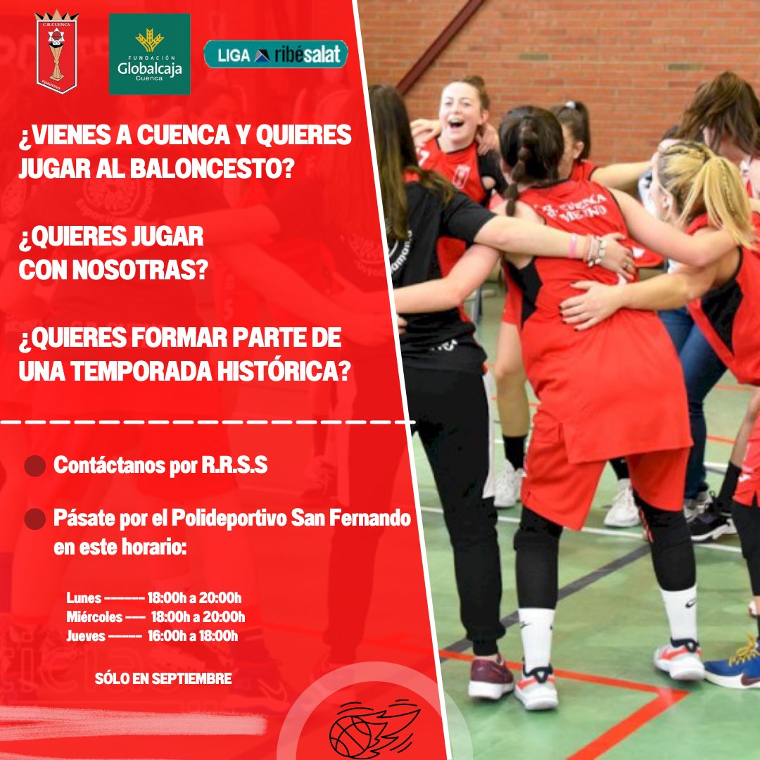 CBCuencaFemenin's tweet photo. 🔎 RECLUTAMIENTO JUGADORAS 

Desde el C.B Cuenca Femenino buscamos jugadoras que estén dispuestas a formar parte de una temporada histórica junto a nosotras. 

Si vienes a Cuenca a estudiar o te interesa jugar, no dudes en ponerte en contacto con nosotras. 

¡OS ESPERAMOS! https://t.co/p4MCPkFg60