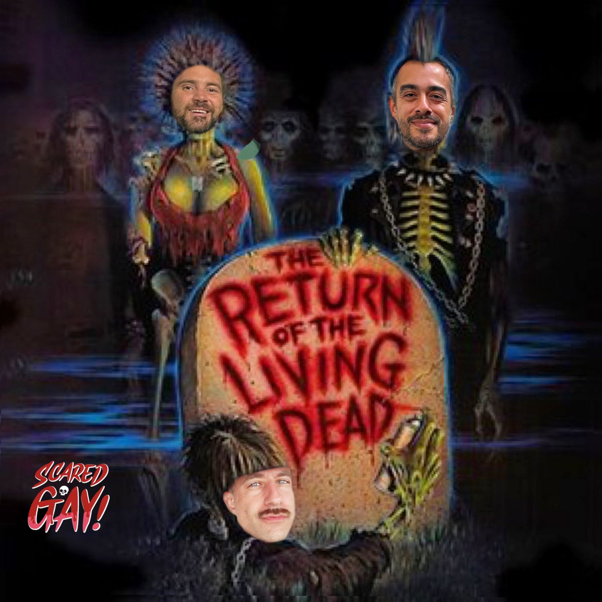 ScaredGayPod's tweet photo. 80’s punks vs zombies! A bitchin’ soundtrack. Some tubular dance moves. And BRAINS!!! Our latest episode covers The Return of the Living Dead with a very special guest, Cecil Baldwin! Have you listened yet!? https://t.co/p5BUdSJLSZ