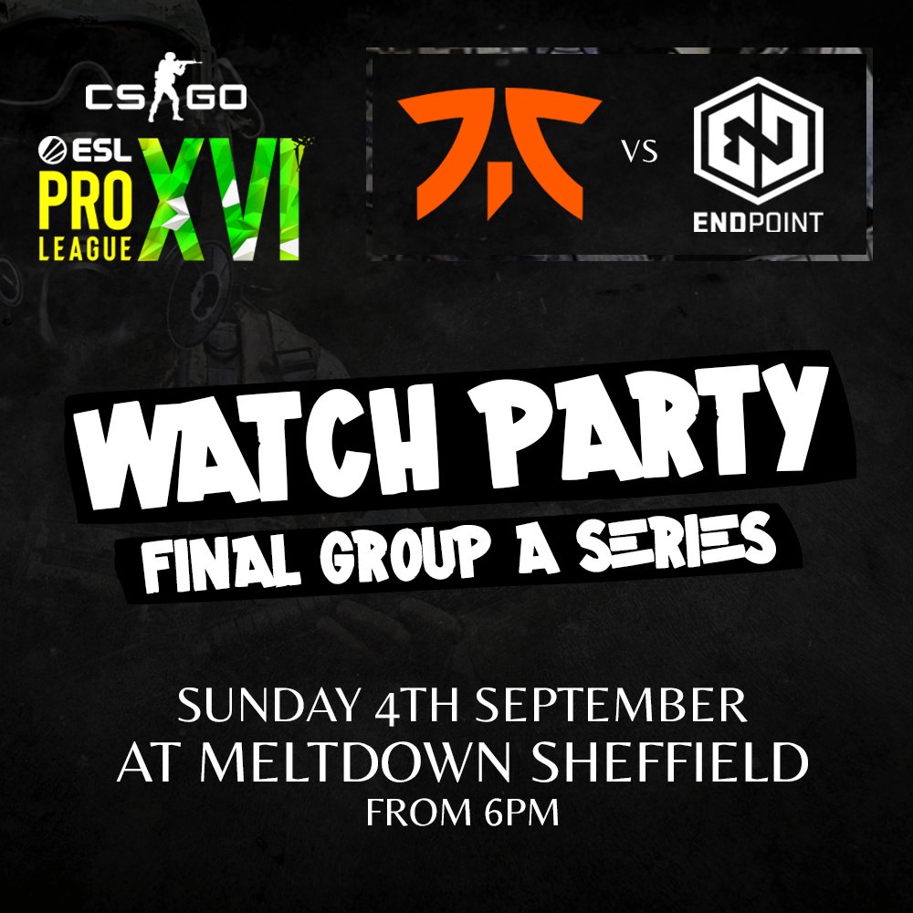 MeltdownSheff's tweet photo. We're opening this Sunday from 6pm-11pm to show the ESL Pro League final round of Group A with @TeamEndpoint ๐ฎ๐ซ
We'll be showing all the games streamed live from Malta ๐ฒ๐น Sunday evening & we've got our usual happy hour deals 6-8pm.
#CSGO #ESLProLeague #teamendpoint https://t.co/UGePlQhbKK