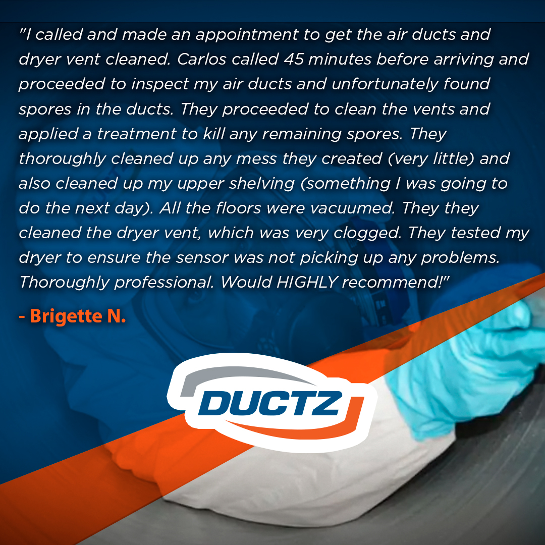 DUCTZint's tweet photo. Clean air ducts and vents can make all the difference and we love hearing feedback from our clients! #TestimonialTuesday #DUCTZDifference https://t.co/QGeEbfTXps