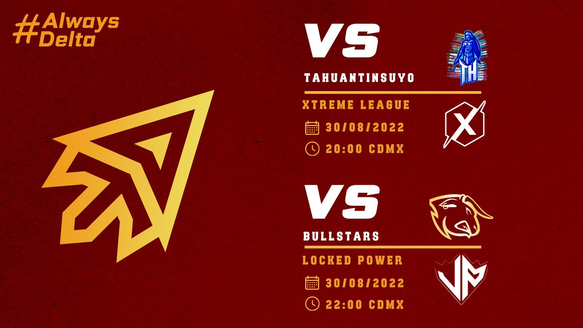 #TDCR • HOY JUGAMOS ∆

🏆 | <a href="/XtremeLeague1/">XtremeLeague</a> [ᴏᴄᴛᴀᴠᴏꜱ]
🆚 | <a href="/TahuantinsuyoE/">Tahuantinsuyo Esports</a>
⏰ | 21:00 🇨🇱

🏆 | <a href="/Locked_Power/">Locked Power</a> [ꜰɪɴᴀʟ]
🆚 | <a href="/BullStars_/">𝗕𝘂𝗹𝗹𝗦𝘁𝗮𝗿𝘀™</a>
⏰ | 23:00 🇨🇱
🎙 | <a href="/Recameca/">Recameca 😈</a>
📺 | twitch.tv/recameca?sr=a

#GoDelta #AlwaysDelta