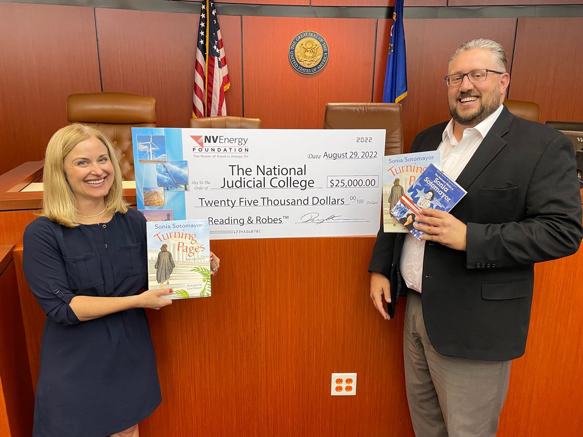 thenjc's tweet photo. The good folks at @NVEnergy, Nevada's major electric utility, have donated another $25,000 to support our Reading &amp; Robes™ program. 
This is the company's third gift supporting R&amp;R. Thank you!  
@benes_aldana 
#abaajs
#thenjc
#JudicialIndependence https://t.co/T352jfs86A