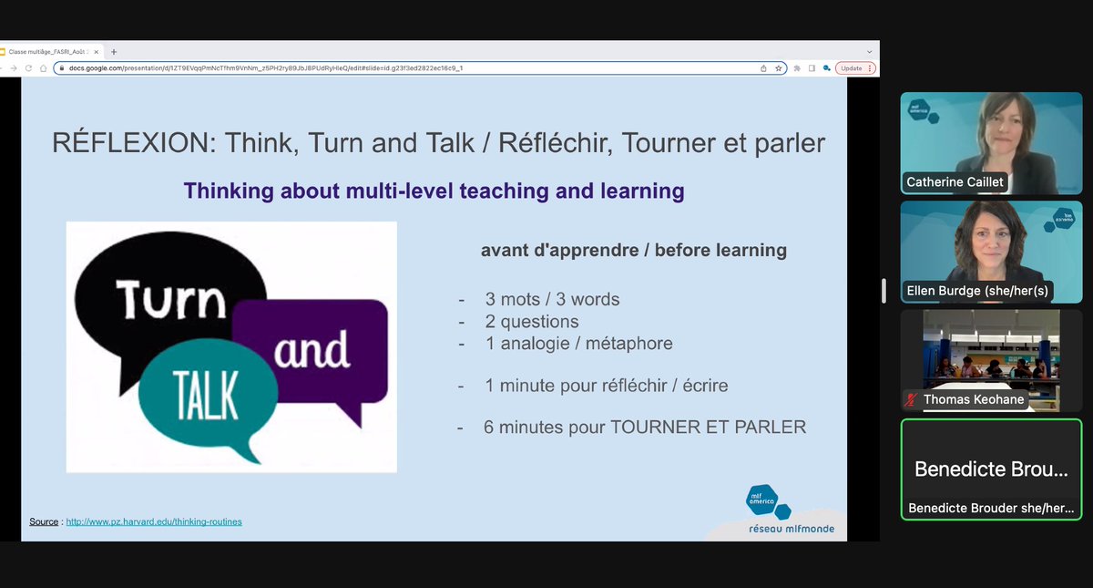 Mlf_america's tweet photo. #BackToSchool avec enseignants de français et d'anglais @TheFASRIMind avec @cathcousa and @eburdge on multi-level / multi-age teaching and learning #bilingualism #remotePD Merci! Keep learning. https://t.co/gFSWMW5VfK