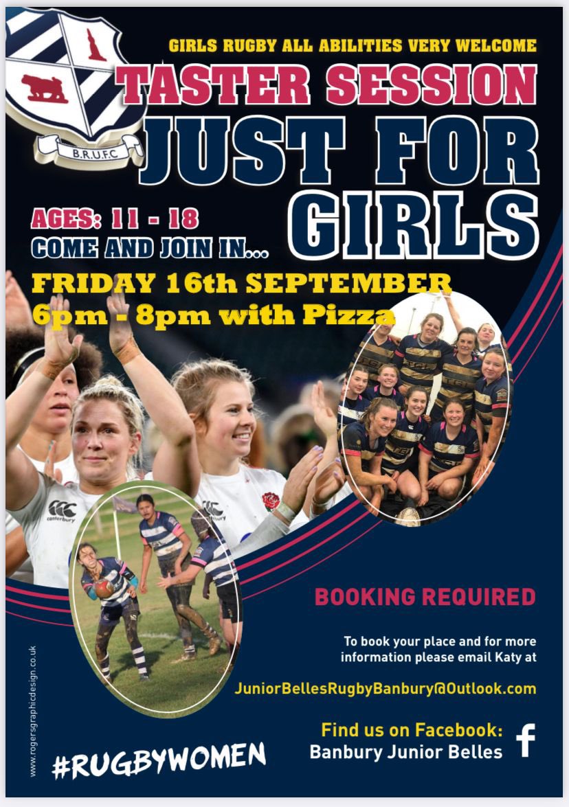 PurnellColonel's tweet photo. Great opportunity for girls to come and try rugby…no experience needed! Please RT! #rugbyfamily @BanburyRUFC @BanburyTouch @brianmoore666 @EnglandRugby @SaintsComm @waspswomen https://t.co/VSfLqHQqjg