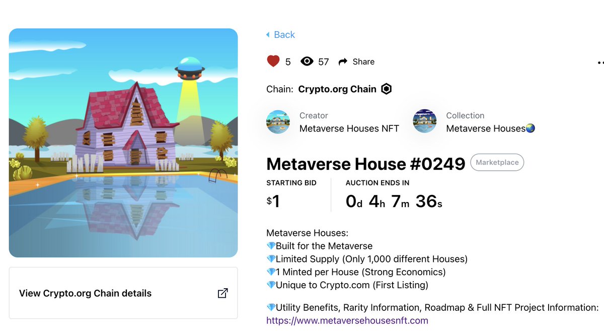 MetaverseHouses's tweet photo. We just listed this Insane #metaversehouse at auction to give 1 of our followers a chance to scoop an Ultra rare Metaverse House for really cheap! The auction started just now at $1 & ends in just 4 hours. RPR: $350 - Good luck! #cro #nft
https://t.co/txLz7qYkih #loadedlions https://t.co/ZN0tK85ZB0