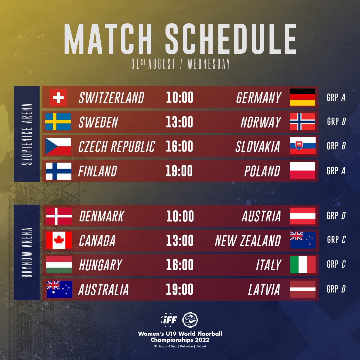 U19WFC's tweet photo. We are starting tomorrow!
Here is the meeting schedule for the first day!
#floorball #u19wfc2022 #newstarsborn https://t.co/8Yf1F7GCih