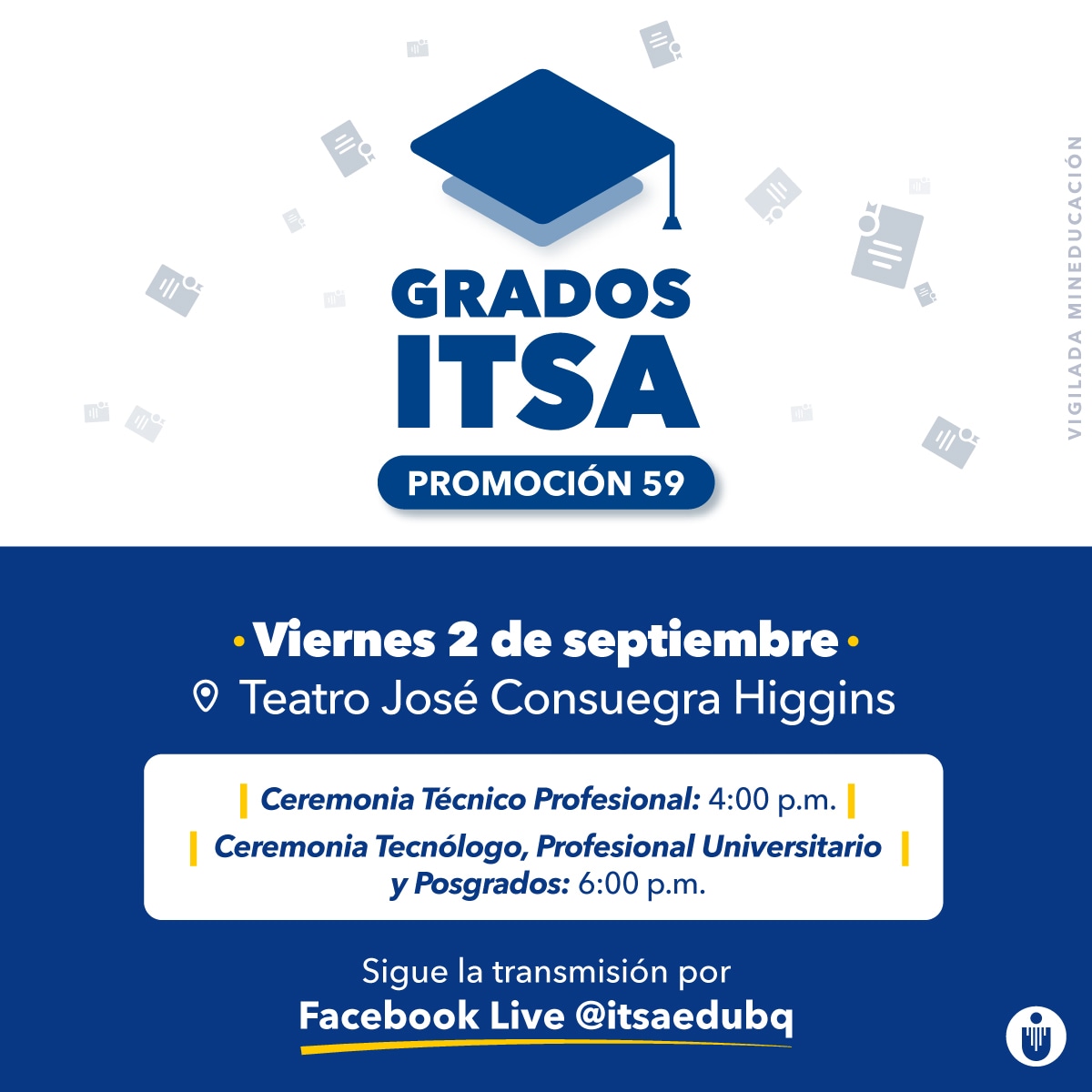 UniBarranquilla's tweet photo. ¡Este viernes tendremos una nueva promoción de @EgresadoITSA! 🎓

🔴Sigue la transmisión por nuestra página oficial de Facebook: itsaedubq

#SomosEducaciónSuperior #Grados #GradosITSA https://t.co/ecCwMn81kh