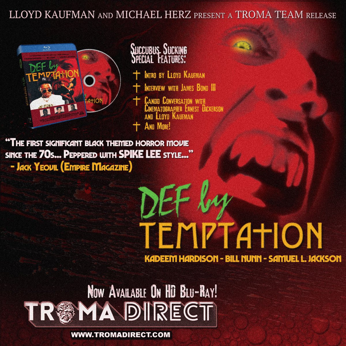 Troma_Team's tweet photo. @lloydkaufman &amp; @Troma_Team’s VAMP #Classic #DefByTemptation is #NowAvailable on #bluray @ #TromaDirect!!!#film #supportindiefilm #indiefilms #bluray #tromanowapp #troma #filmmaking https://t.co/to6h0QfxzE