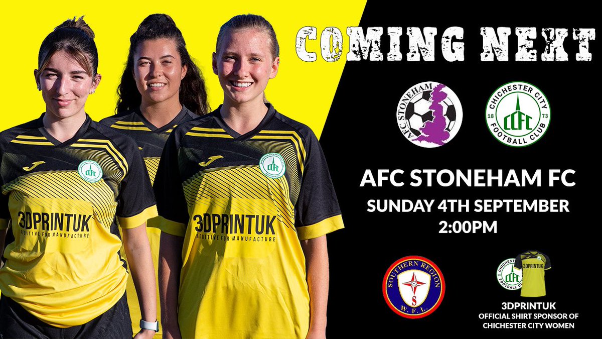 It’s <a href="/ChiCityWomenFC/">Chichester City Women FC</a> first game of the season this Sunday 🥳🎉

🆚 <a href="/StonehamAFC/">AFC Stoneham Ladies</a> 
🏟 Stoneham Lane Football Complex
⏰ 2pm KO
🏆 <a href="/SthRgnWFL/">SRWFL</a> 

#UpTheChi 🟢⚪️