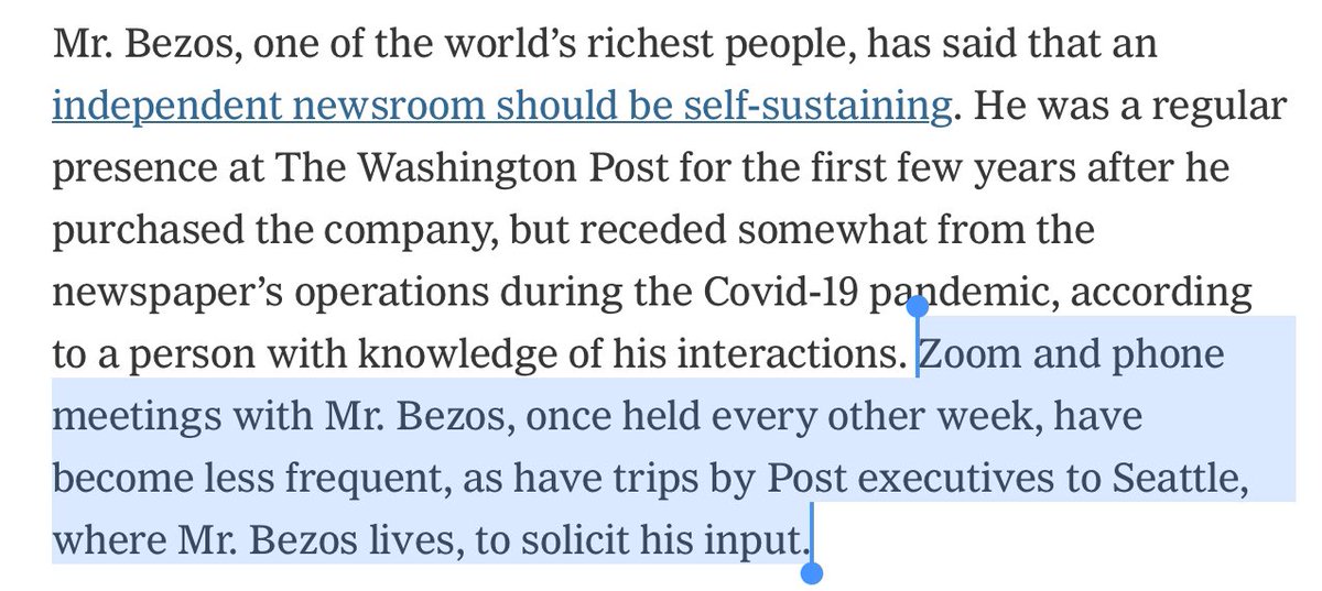 mattdpearce's tweet photo. The stuff about Fred Ryan wanting to check Zoom records and badge swipes is gonna be what gets tweeted about in this piece. But I’m more interested in this apparent quiet-quitting in the C-Suite at WaPo. Half your job is kissing the ring! https://t.co/SrW6ZsPAaZ https://t.co/r1h9gqyVIn