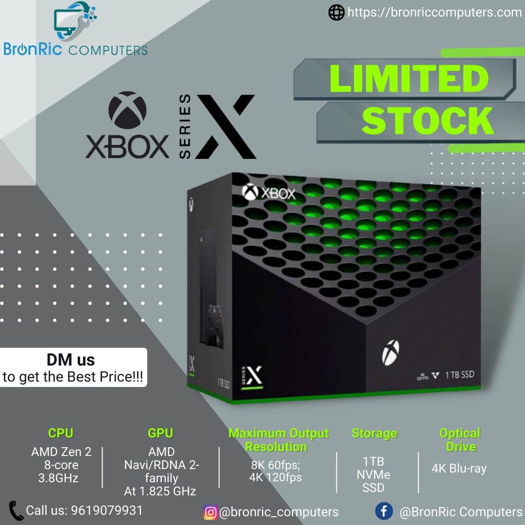 BronRicComputer's tweet photo. Xbox Series X SALE - Indian piece with Indian warranty up for sale !🎮
Very limited quantity - LESS than 10 !!!
BRAND NEW AND SEAL PACK 
DM to know the DISCOUNT price 

#xboxseriesx #xboxX #microsoftxbox #Xboxsale #discount
 #ganeshchaturthi #ganpatifestival2k22 #sale #xseries https://t.co/Lz8lxqdCcf