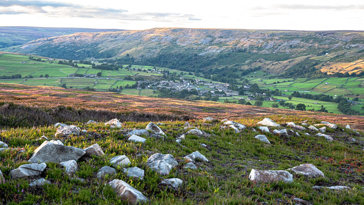 Looking down on Reeth from Grinton Moor as the sun goes down