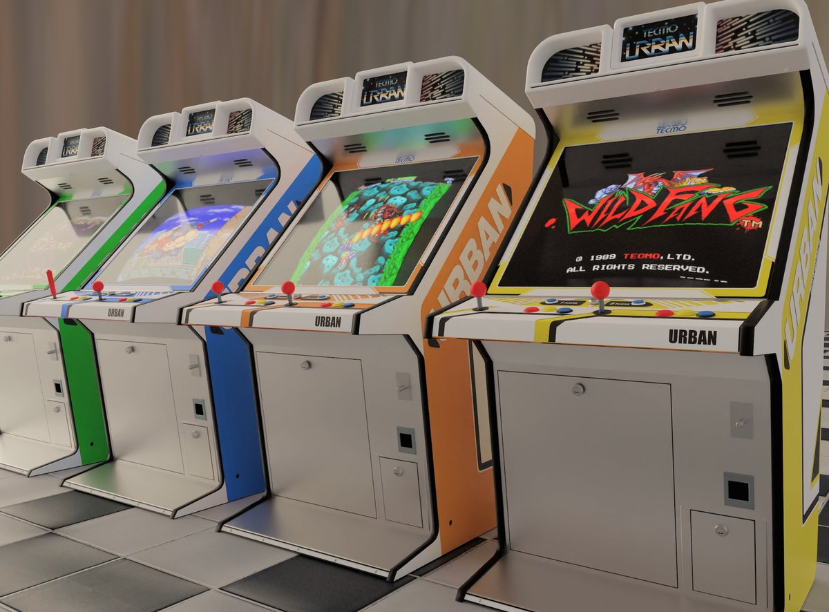 kite_VR_noe's tweet image. 80年代のカラフルなミディタイプ筐体
⬅️タイトー: MM-5　➡️テクモ: アーバン
#b3d #Blender #アーケード筐体