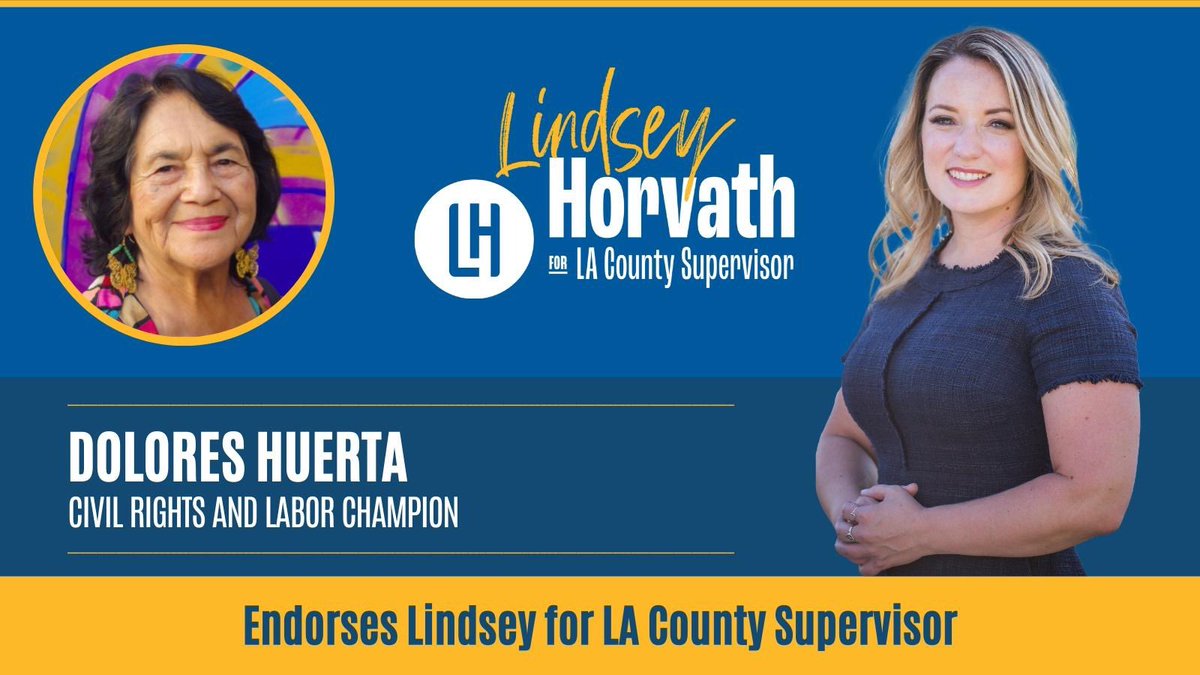 Lindsey P. Horvath (@lindseyphorvath) on Twitter photo I am truly honored & humbled to earn the support of one of my sheroes - a true American icon - <a href="/DoloresHuerta/">Dolores Huerta</a>
As #LACounty #Supervisor, I will strive to follow in her footsteps as a fierce & fearless advocate for our most marginalized communities. #TeamLindsey I am truly honored & humbled to earn the support of one of my sheroes - a true American icon - <a href="/DoloresHuerta/">Dolores Huerta</a>
As #LACounty #Supervisor, I will strive to follow in her footsteps as a fierce & fearless advocate for our most marginalized communities. #TeamLindsey