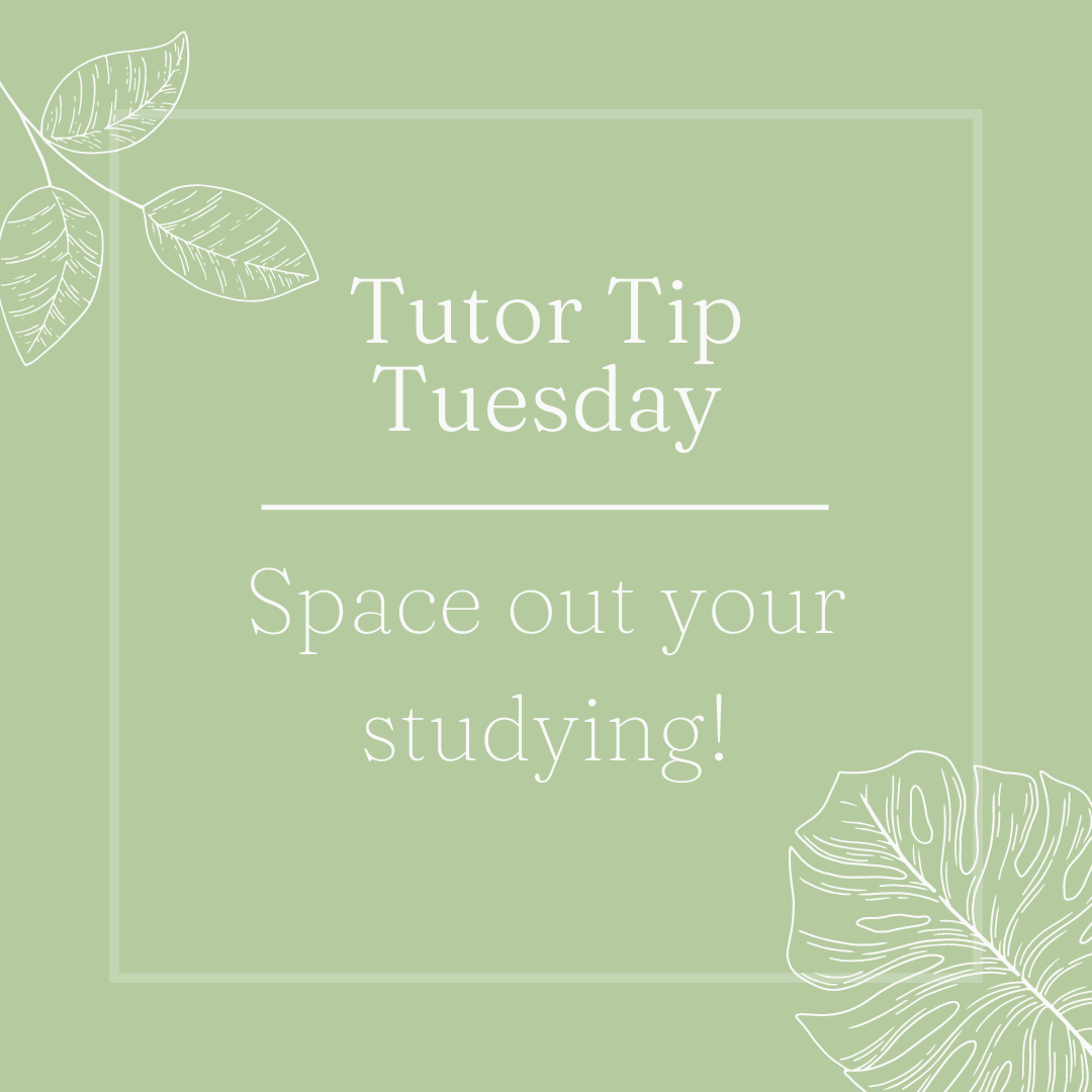 1stPlaceTutor's tweet photo. Today's Tutor Tip Tuesday is spacing out your studying. Doing this over long periods of time can allow you to recall information easier when compared to cramming it in the night before.
•
•
#tutortiptuesday #study #help #remember #tutoring #highschool #college #1stplacetutoring https://t.co/zEzKZBsSOl