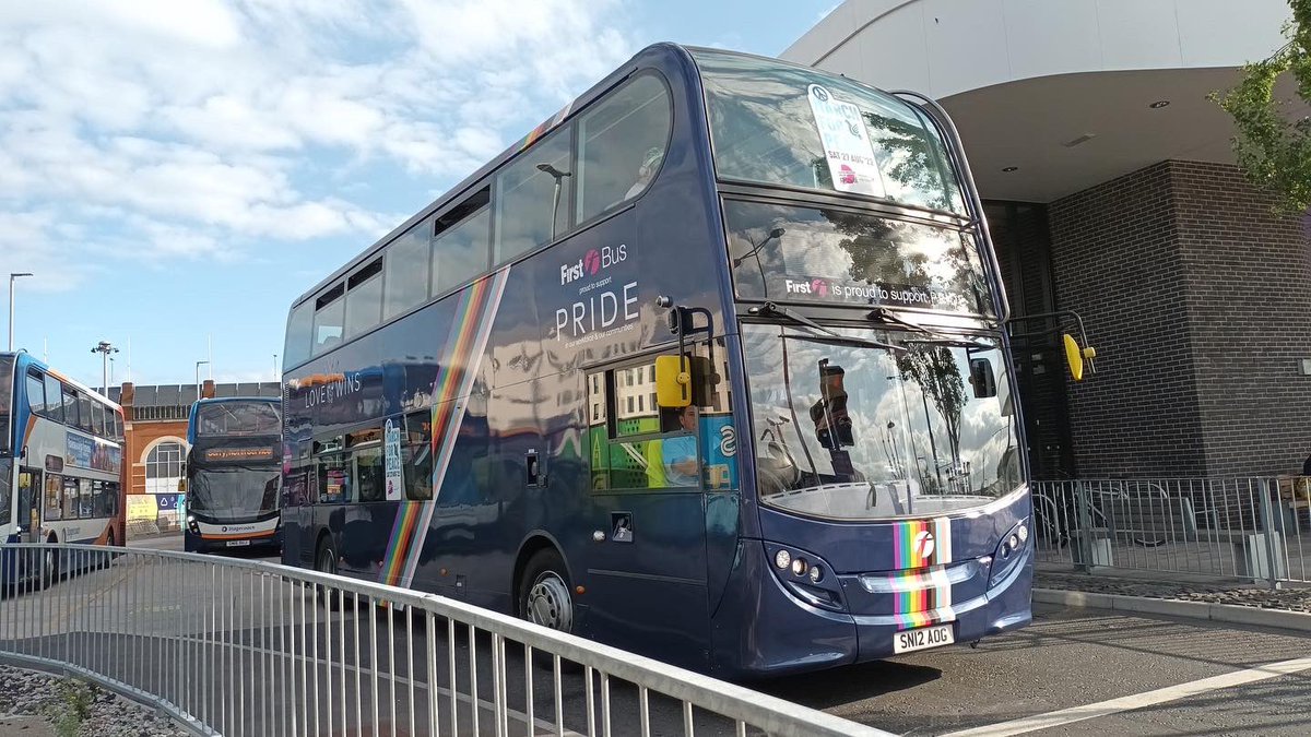 hmriley2005's tweet photo. First Manchester SN12 AOG in #Pride Livery on the 348 to Carrbrook. (30/08/2022) https://t.co/9CT97zkrhj