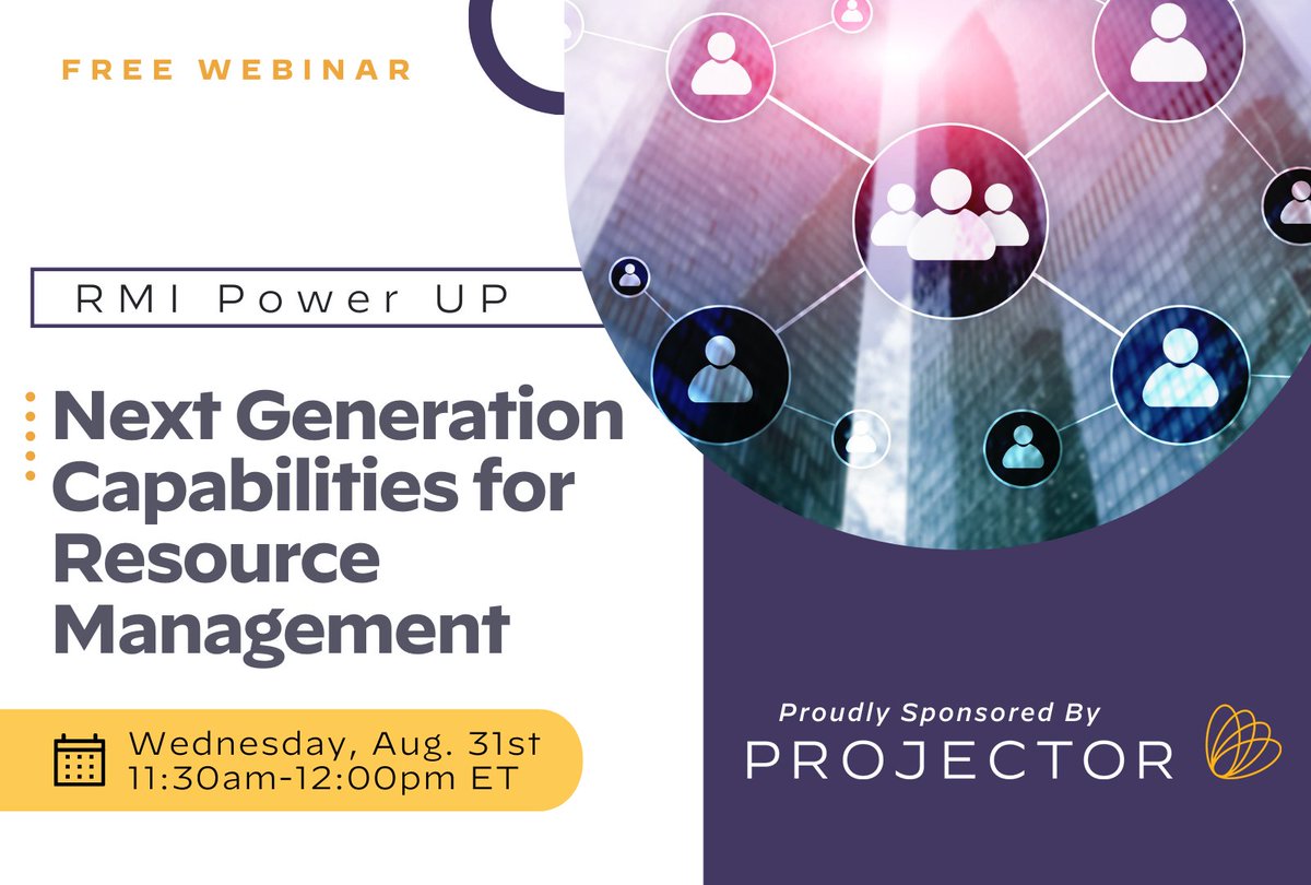 Projector by BigTime (@projectorpsa) on Twitter photo Last chance to register! Learn about the latest innovations in #resourcemanagement & how RMOs can take advantage of next-generation capabilities today. Join us at this Aug. 31 webinar presented by <a href="/RMICommunity/">RM Institute</a> & proudly sponsored by Projector! Register: hubs.la/Q01lbDRJ0 Last chance to register! Learn about the latest innovations in #resourcemanagement & how RMOs can take advantage of next-generation capabilities today. Join us at this Aug. 31 webinar presented by <a href="/RMICommunity/">RM Institute</a> & proudly sponsored by Projector! Register: hubs.la/Q01lbDRJ0