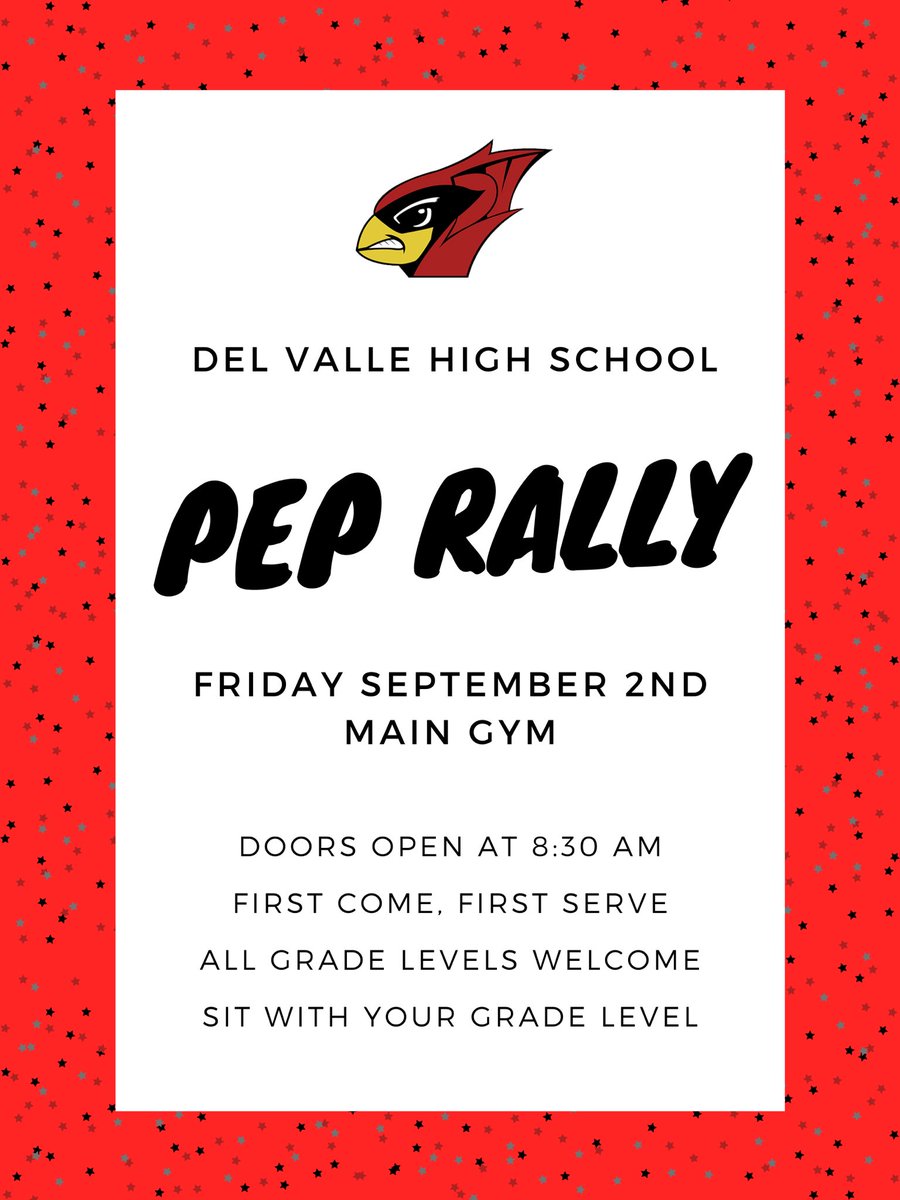DVCardinalCheer's tweet photo. PEP RALLY THIS FRIDAY! #cardinalnation #redwhiteFIGHT @CoachBA1010 @dvmightycards @DVISD_DVHS https://t.co/MEeh7cSXkT