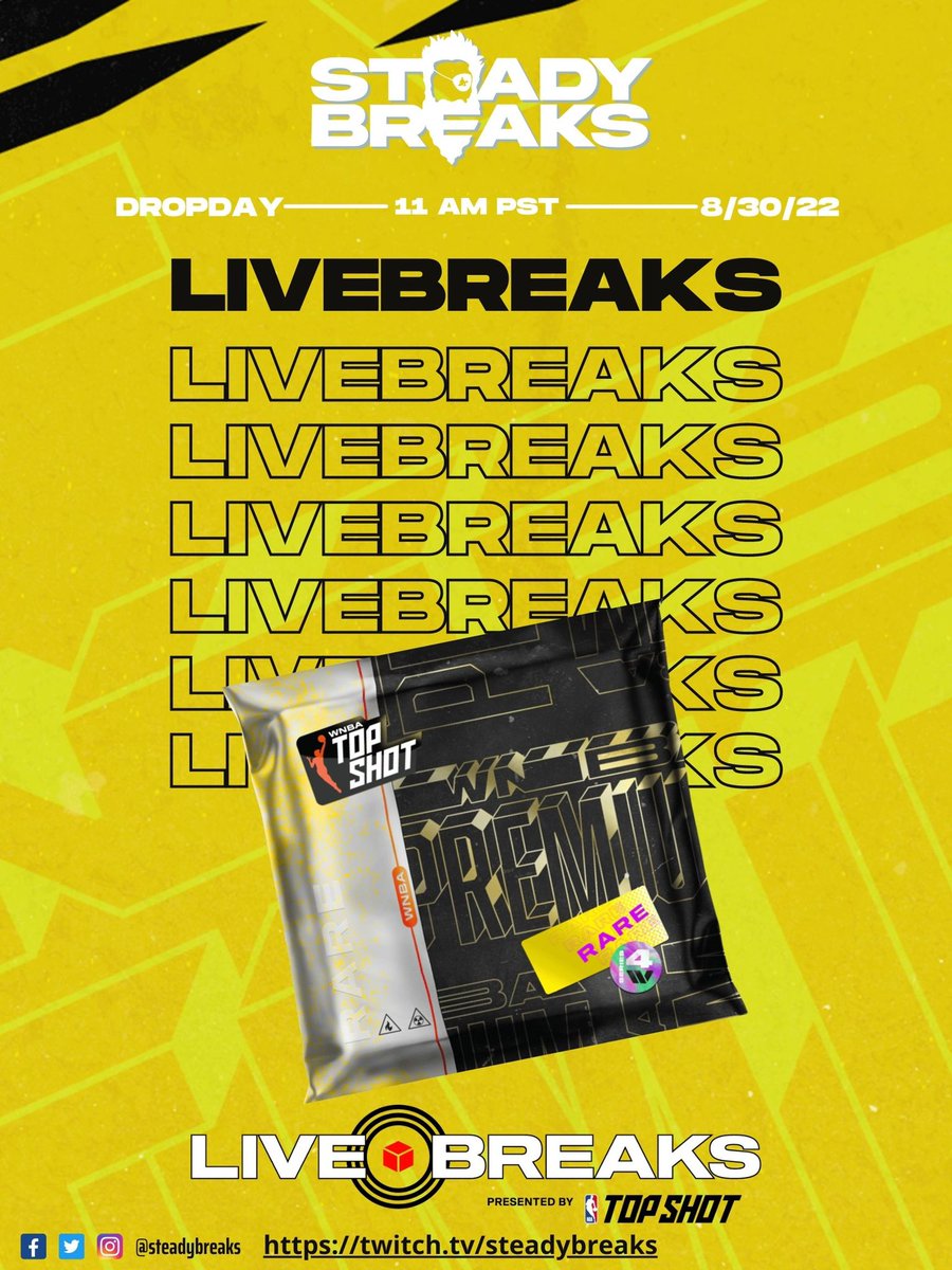 SteadyBreaks's tweet photo. Drop Day Breaks! We are excited for the next step in Digital Breaking. Today will be the 1st time Steady Breaks will feature breaks from packs dropping the same day. Check us out on Twitch at 11 AM PT! We have some pack giveaways for those in stream… https://t.co/hiJkkFH9hH