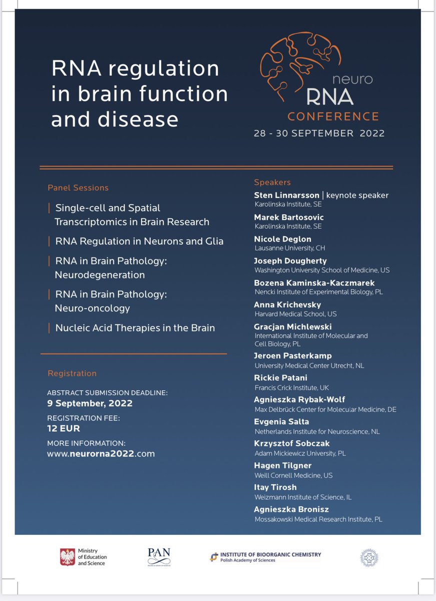 The clock is ticking! ⏰️Deadline for the submission for that awesome #RNA / #neuroscience meeting approaches soon (Sept 9). But there is still enough time to prepare your best poster and apply! Do not hesitate as you may win 1000 Euros 💶📩