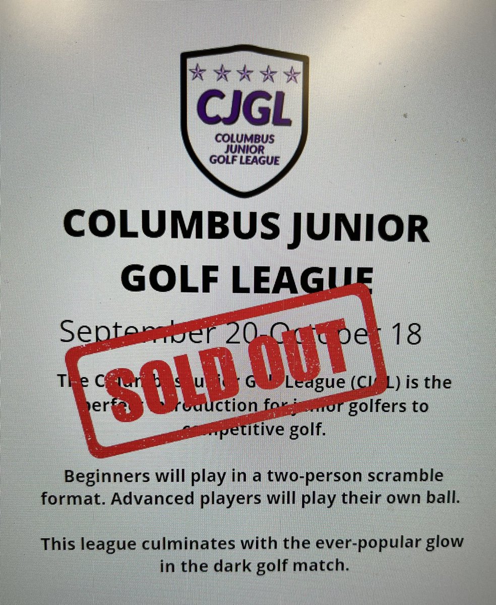 SPsmoooth7's tweet photo. Columbus Junior Golf League is full at 16 players - Sold Out! https://t.co/y83BuBAQjA