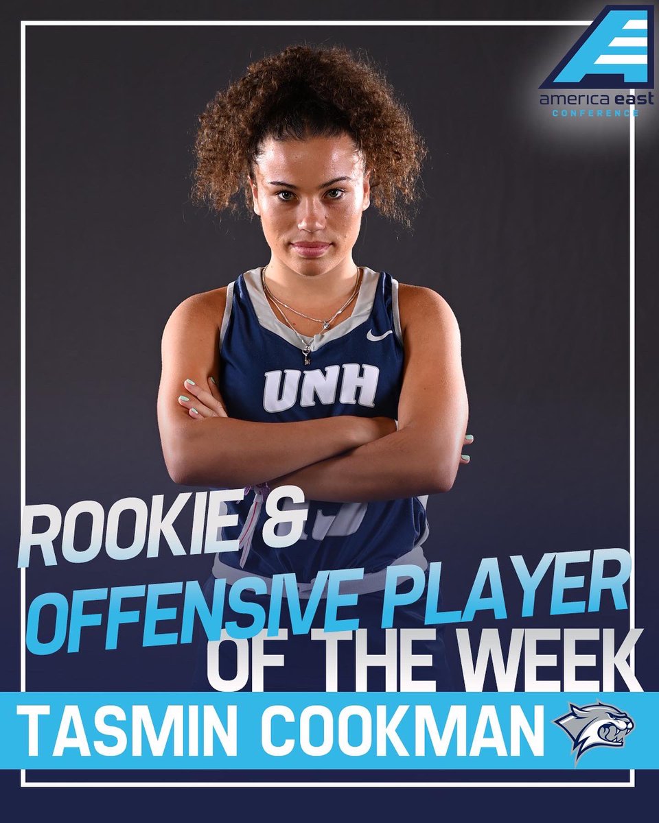 AmericaEast's tweet photo. The #AEFH awards are out and @UNHfieldhockey has a clean sweep! 🧹🏑 
 
Rookie/Offensive Player: Tasmin Cookman
Defensive Player: Jemma Woods

📰: https://t.co/vetNXdo2iR https://t.co/Nb8WrLvxkQ