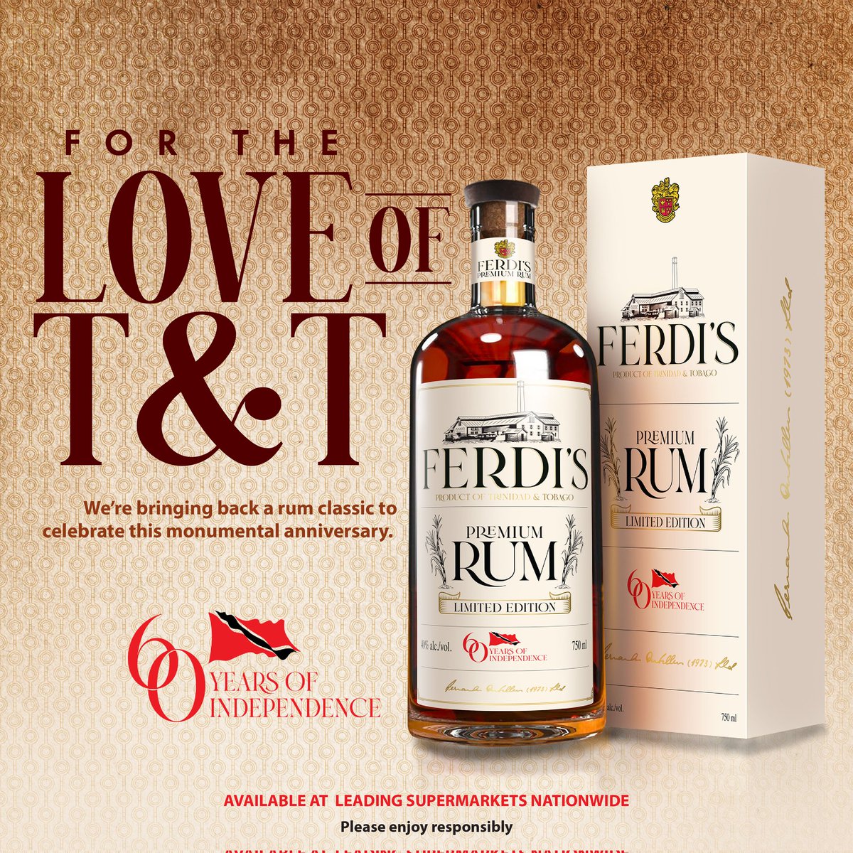 Angosturatt's tweet photo. Many things have changed over the years, but class is permanent. The House of #Angostura® revived a beloved classic in honour of T&T’s 60th independence.
#Ferdis Limited Edition Premium Rum. Get yours today & experience the taste of triumph, all for the love of T&T. #premiumrum https://t.co/aSxodxkRG0
