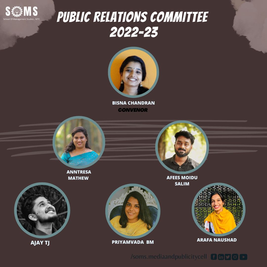 Somsnitcalicut's tweet photo. SOMS NIT Calicut present before you our Public Relations Committee from the class of 2024. Congratulations and wish you all success!!
#committee #mba #nitc #nit #nitcsoms #soms #committee2022 #studentscommittee #team #teamwork #management #business #corporate #campus https://t.co/SocZfgYPcT