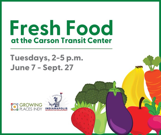 IndyGoBus's tweet photo. Everyone should have access to fresh fruits and veggies! Stop by and see us today for Food in Transit at the Carson Transit Center, 201 E. Washington St., TODAY, from 2-5 p.m. Learn more: 👉 https://t.co/yZCQuFZUYH https://t.co/FHBS3pxU86