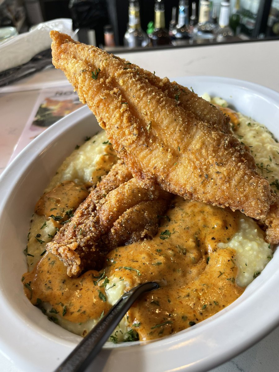 I ordered the catfish and grits. Let’s see what it’s hitting on.