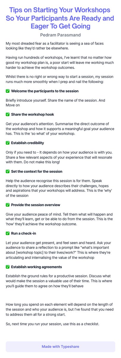 PedagogicalPed's tweet photo. Tips on Starting Your Workshops So Your Participants Are Ready and Eager To Get Going
#workshop #workshopdesign #workshopfacilitation #facilitation #learningdesign #learningexperiencedesign #remoteworkshop #remotefacilitation #designthinking Day 18 of #Ship30for30 https://t.co/W4NKwjIOhw