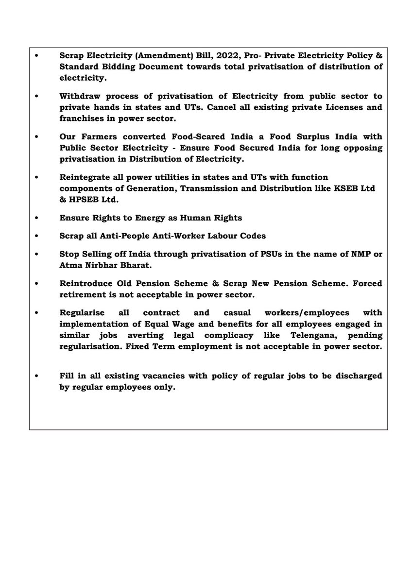 To,
All Electricity Employees and Engineers of India,

Save the date : 23rd  November,2022,
Wednesday.
Delhi Chalo: Save Power Sector-Save India
Live the Date:
To save your fate.
Live the Date:
To protect the rights of poors and farmers.
#delhichalo_savepowersector_saveindia