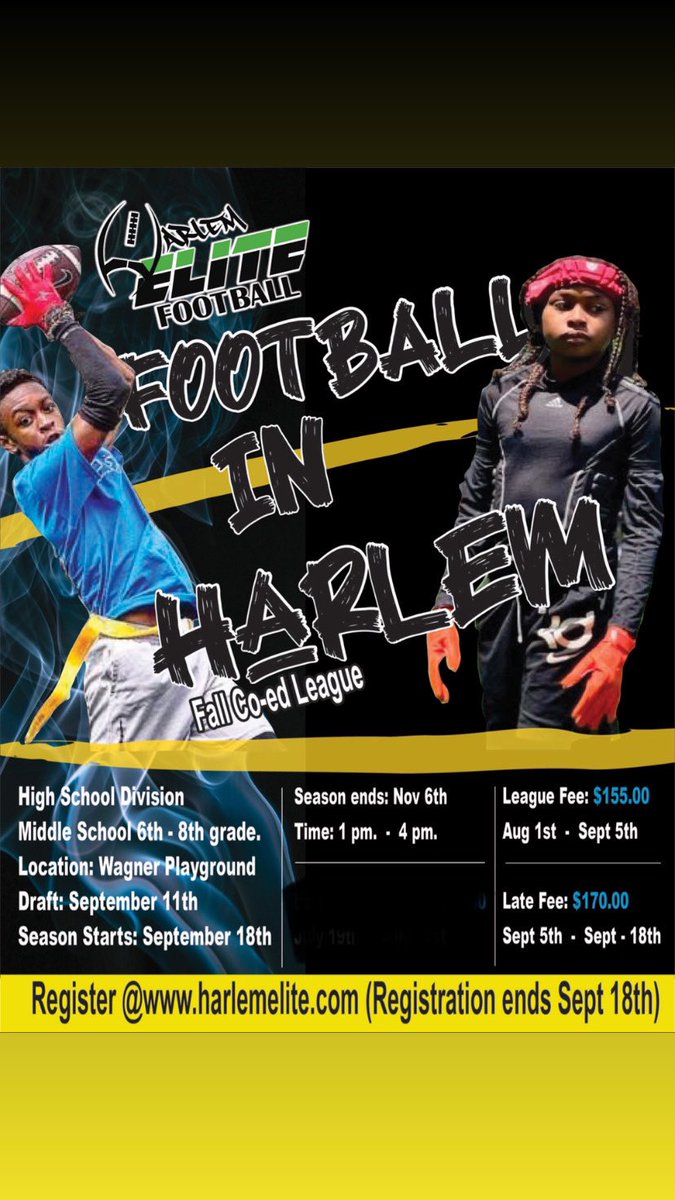 EliteHarlem's tweet photo. Come join us this Fall Season for flag football. https://t.co/piE0ck7eeU https://t.co/1L1MmlZL7i
