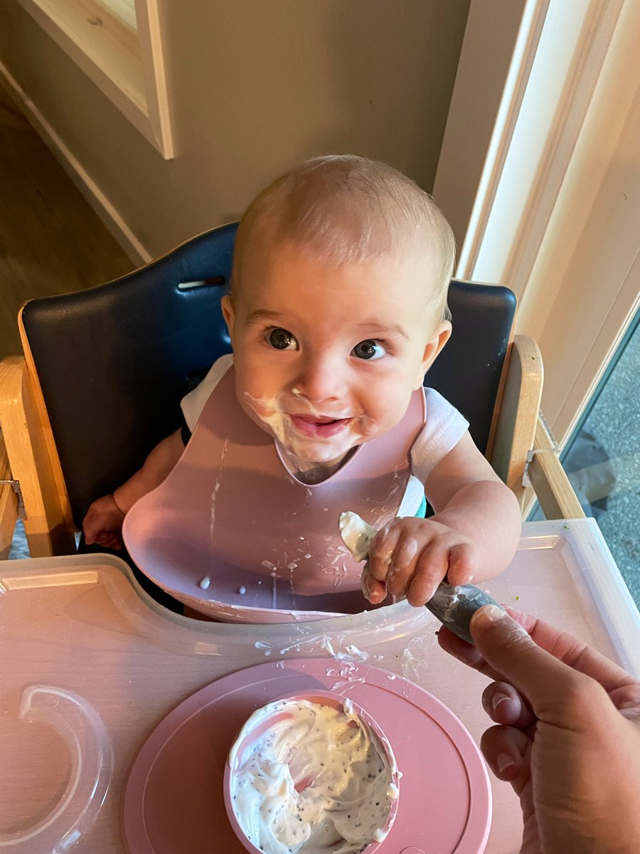 Reminder to try something new today, even if it gets messy. She’s a big fan of Greek yogurt now 😋