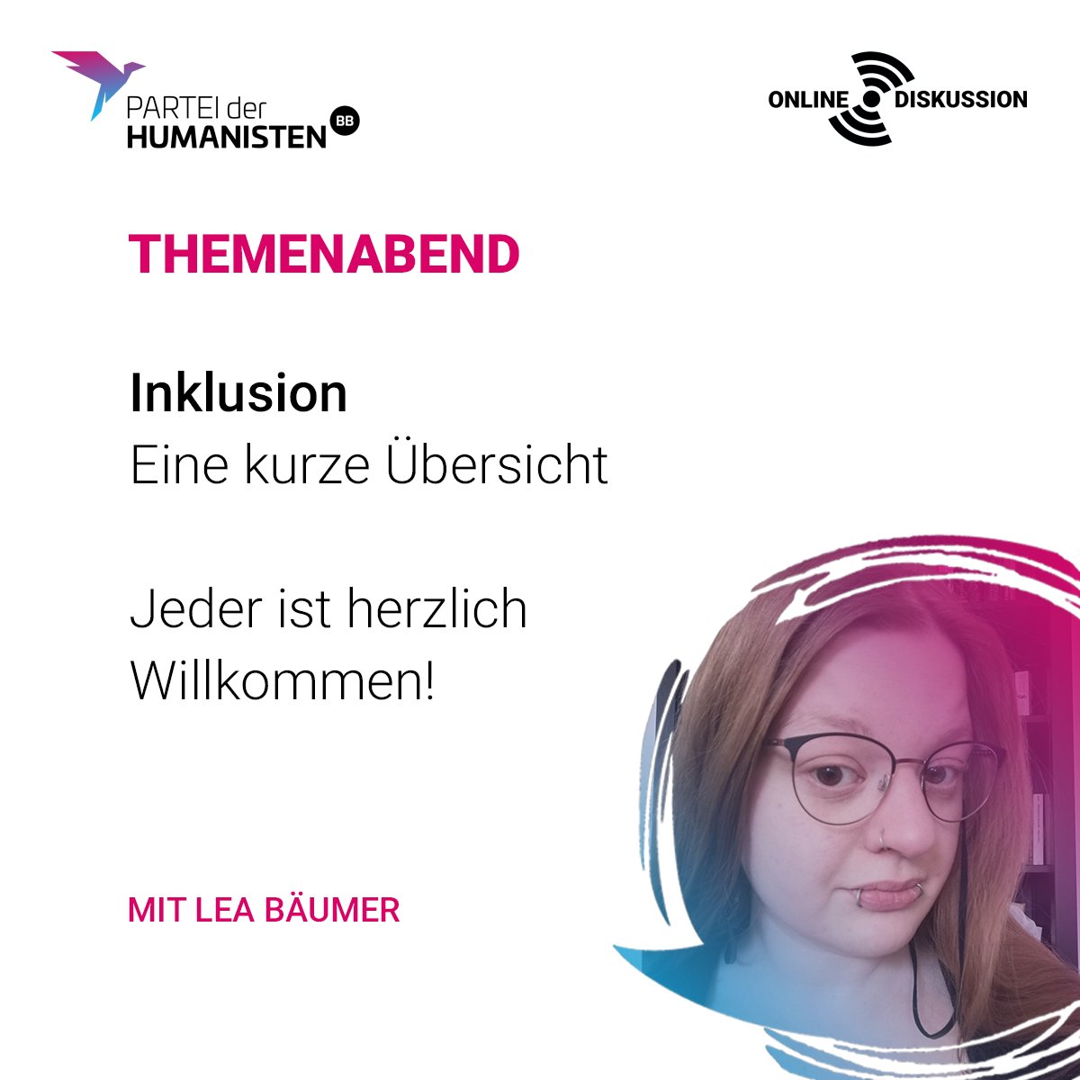 PdH_BE's tweet photo. Am 17. Oktober geht es bei uns mit dem Themenabend "Inklusion" weiter. @Gewuerztee wird in die Thematik einführen. Anschließend gibt es eine offene Diskussionsrunde. Zusammen mit @PdH_BB laden wir euch ab 19:30 Uhr ein.

Link:
https://t.co/To9aPjyBZv https://t.co/JmpYoU3iVm