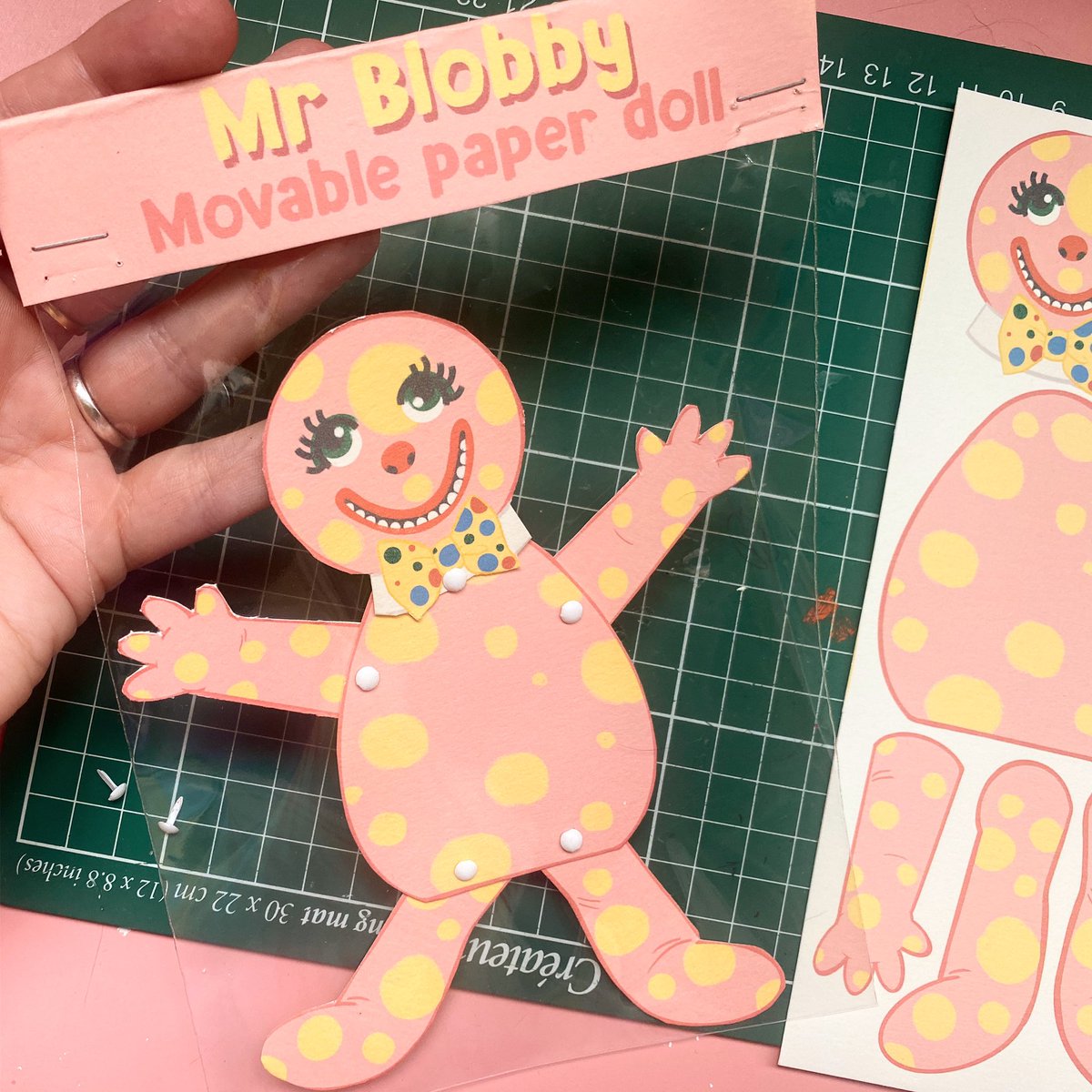 rosedraws's tweet photo. I’ll be releasing these Mr Blobby inspired paper dolls tomorrow at 9am 😂 honestly they are the cutest thing I’ve made this year, I’m gunna struggle to let them go to new homes #mrblobby https://t.co/W95aI6skUq
