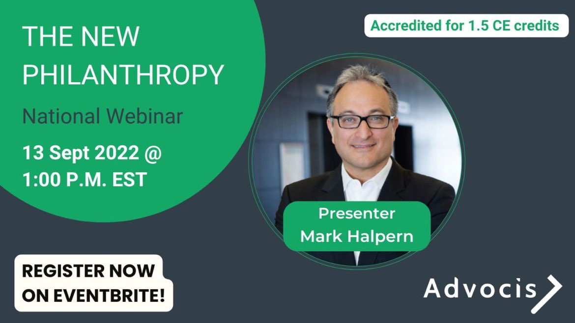 Sep 13 National <a href="/Advocis/">Advocis</a> webinar with philanthrovangelist <a href="/MarkHalpernCFP/">WEALTHinsurance</a> ! bit.ly/3QVzd5Z

Not to be missed, also qualifies for credits for MFA-P myadvocis.ca/partner-progra… with <a href="/KnowledgeBureau/">Knowledge Bureau</a> &amp; <a href="/CAGP_ACPDP/">Canadian Association of Gift Planners</a>