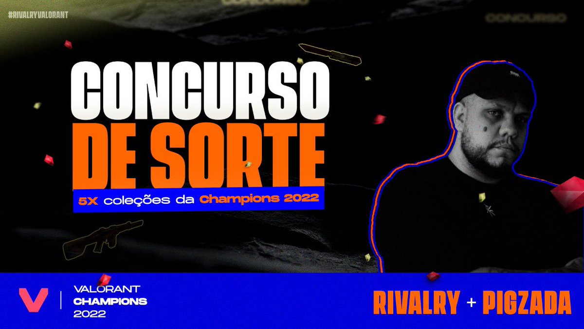 Seguinte tropa, em parceria com a <a href="/Rivalrylolbr/">Rivalry LoL</a> vamos fazer concurso valendo *5 PACOTES CHAMPIONS* e p participar bastar seguir essas regrinhas aqui:
✅ Like e RT
✅ Marque dois Amigos nos comentários
✅ Siga <a href="/RivalryValBR/">Rivalry VALORANT</a>
✅ Siga <a href="/pigzadaxd/">pigzada xd</a>