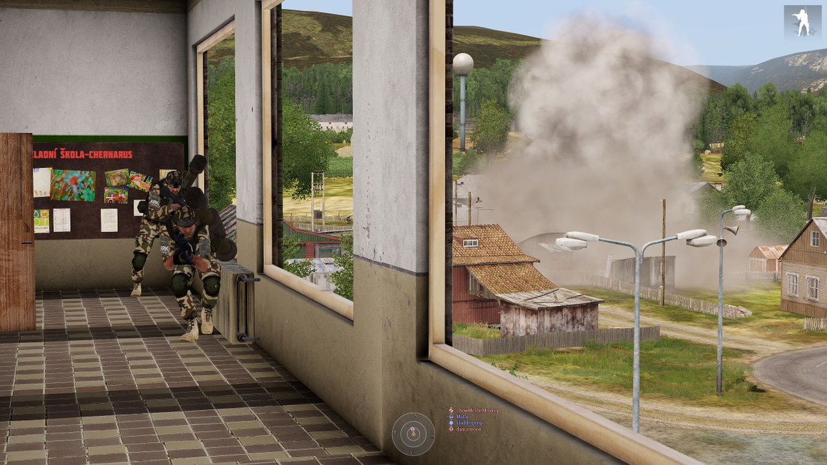 ark_arma's tweet photo. Highlights from our the 27th August #arma3 session:
1) Looking at chaos from a school building
2) Trying to rescue the wounded.
3) UNA troops holding a checkpoint on the Western Sahara CDLC map
4) Brits fighting trough fog on Proving Grounds #arma https://t.co/tObF8HXjke