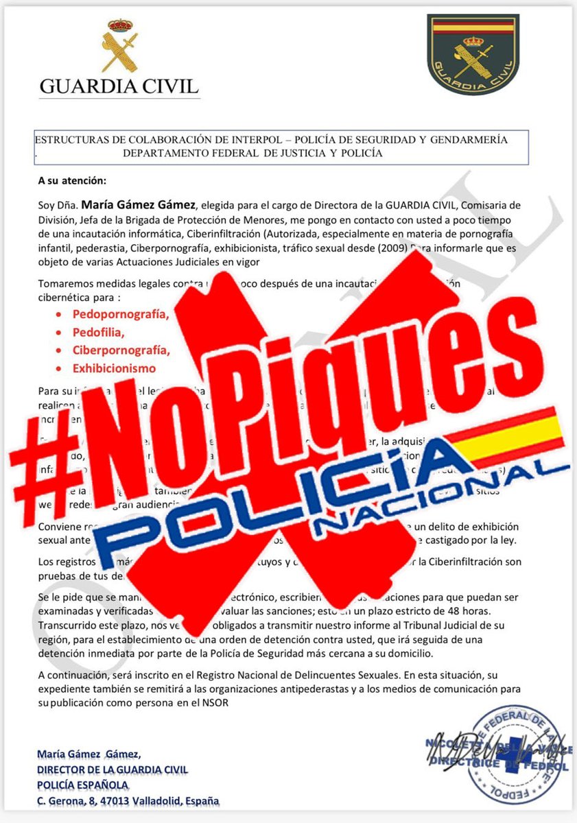 👉Si te acusan de un delito no te vas a enterar por un 📧

#NoPiques y manda este mensaje fraudulento directo a la 🗑

Y ya que estás ❌ bloquea al remitente para que te deje tranquilo