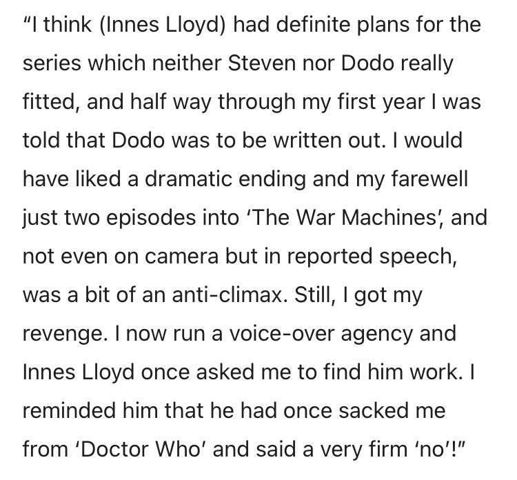DrWhoMoment's tweet photo. As revenge for Dodo's exit, Jackie Lane refuses to find jobs for Innes Lloyd. (1980s) https://t.co/Go6yFN3OEx