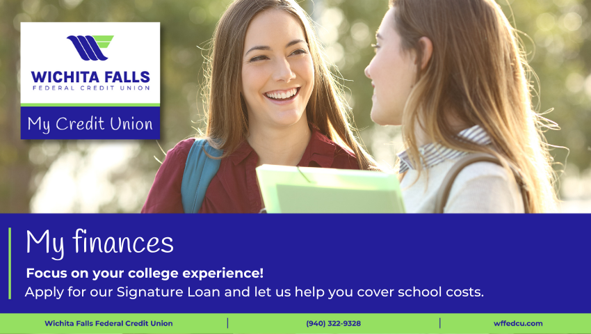 WichitaFallsFCU's tweet photo. Whether you're starting undergrad or returning to medical school, school costs are on your mind. 💸 Let us ease the stress when you apply for a Signature Loan with us at #WichitaFallsFCU! 😎 Apply today!

Learn more: https://t.co/z5YrKKAdbS

#WichitaFallsTX #WichitaFallsTexas https://t.co/YtLzc9uGE0
