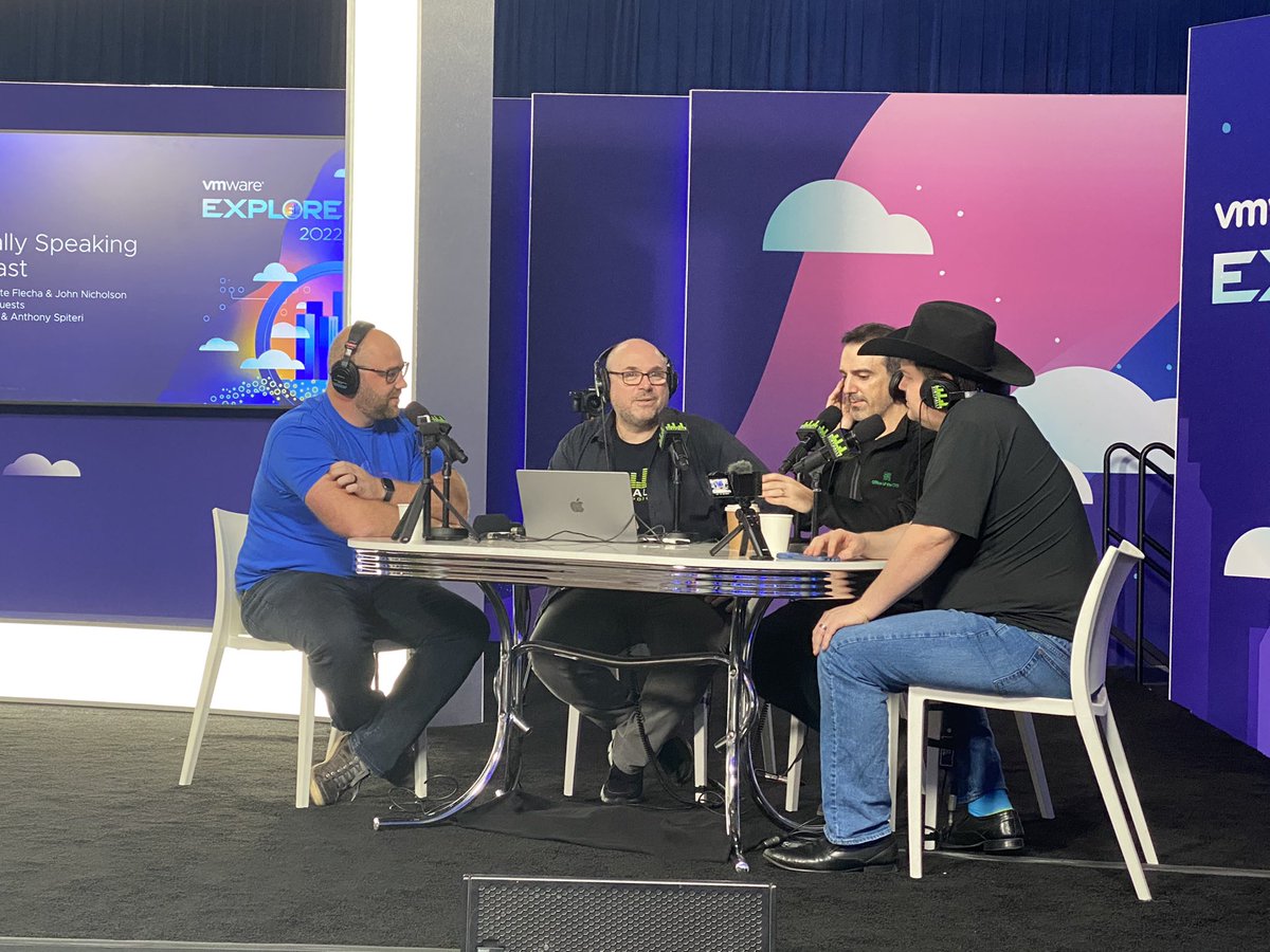 ajbergh's tweet photo. Catching a live recording of the @virtspeaking #podcast at #VMwareExplore2022 with @Veeam’s @MichaelCade1 and @anthonyspiteri https://t.co/Id5L3i2ZQj