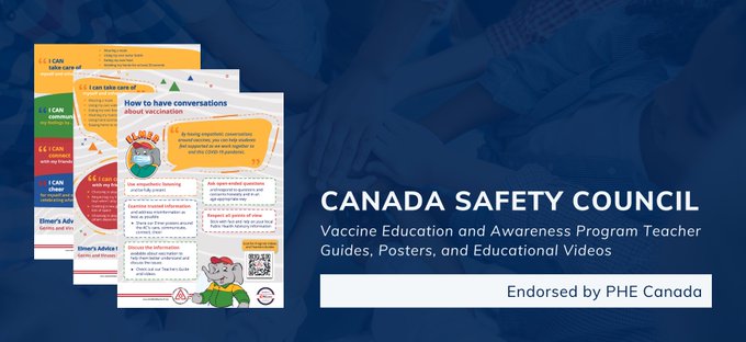PHECanada's tweet photo. Looking for resources for vaccine education and awareness?
@CanadaSafetyCSC has created a free resource for teachers to use with their students that communicates about about vaccination with age-appropriate materials.
MORE | https://t.co/8Uvu8ZiLOy
#BackToSchoolPHE https://t.co/TKnG5jdJ5N