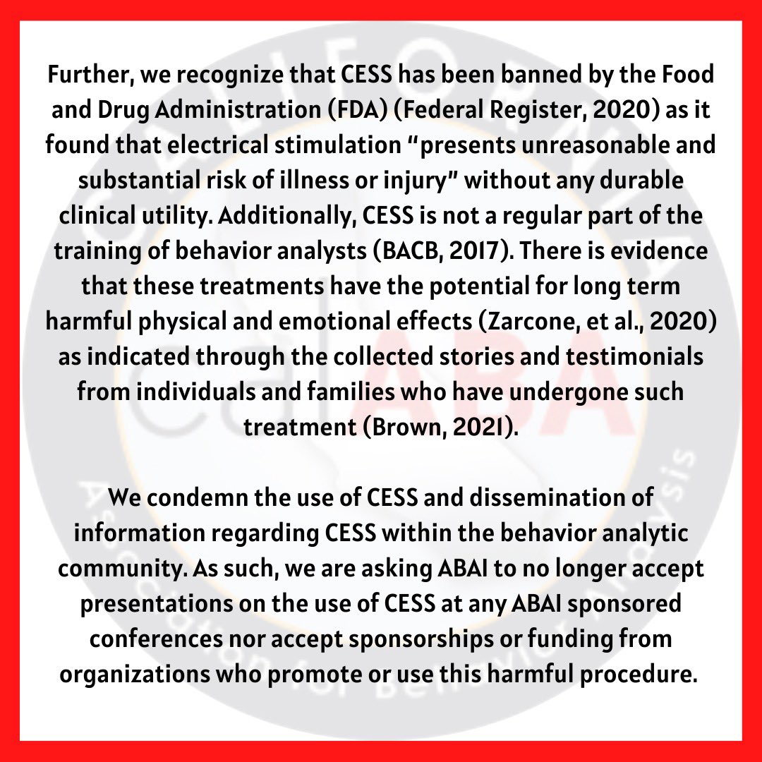 calabaorg's tweet photo. CalABA Statement on the Use of Electric Shock in the Treatment of Individuals with Disabilities. https://t.co/bTaxCXlley