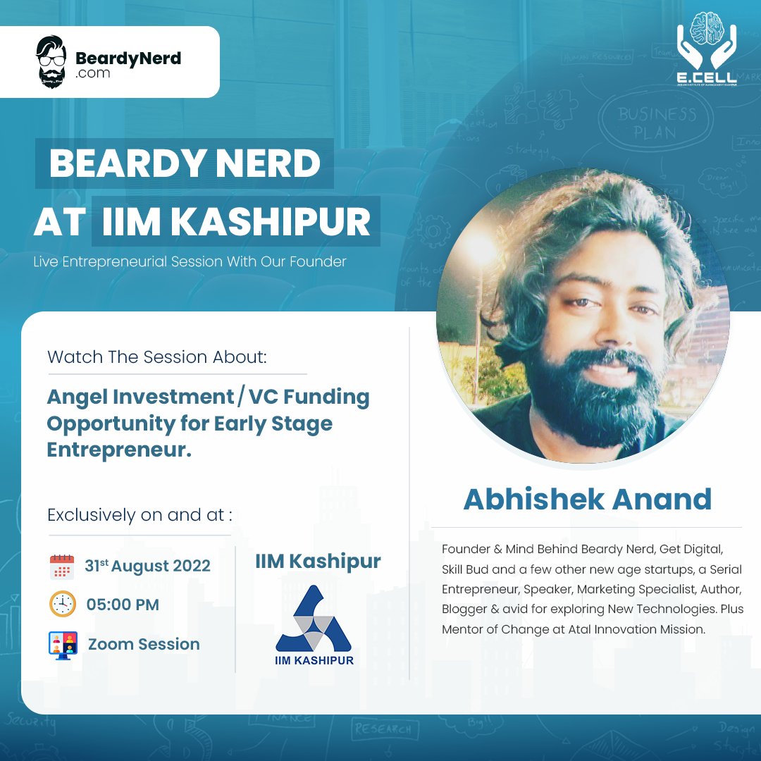 BeardyNerdTweet's tweet photo. Thanks IIM Kashipur for inviting our CEO and Founder @abhimech22 as a guest speaker on the very informative topic "Angel Investing/VC funding opportunities for Early stage Entrepreneurs"
#beardynerds #beardynerd #beardy #contentcreator #contentcreator #nfts #nft #iimkashipur https://t.co/6Ald4m2jq2