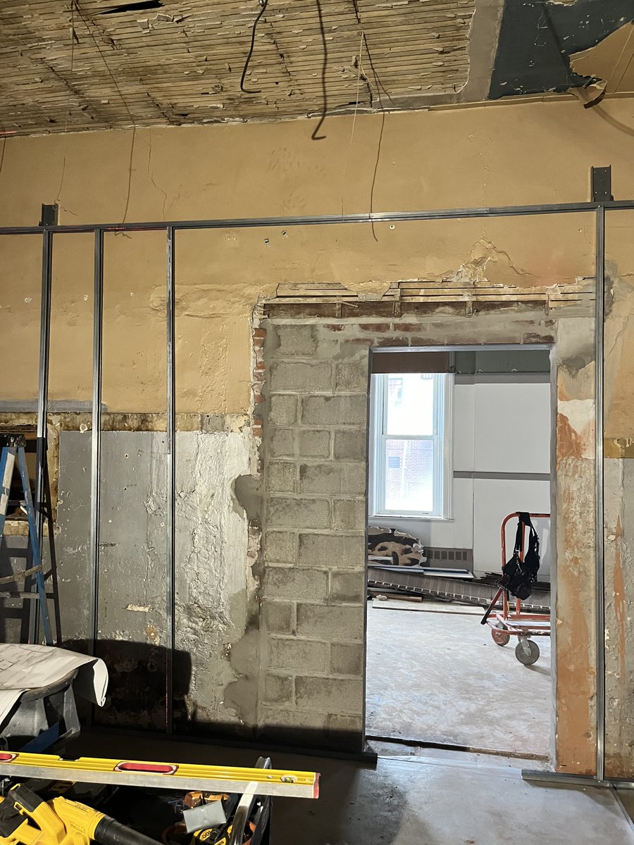CliftonSpringsY's tweet photo. Reno Tuesday. The floor has been leveled, brick work is almost completed and framing has begun! #csaymca #renovation #5crane https://t.co/L2DV2nt35j