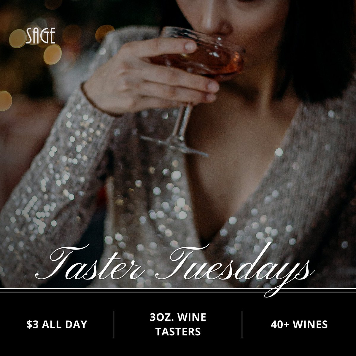 SagePerimeter's tweet photo. Taster Tuesdays at Sage Perimeter 🍷

Every Tuesday, 3 oz. wine tasters are ONLY $3 each, all day long!

#wine #dunwoodyga #perimetermall #atlantarestaurant #atlantaeats #sagewoodfiretavern #perimeter #atlantaga #cocktails #winetasting #winetime #finedining https://t.co/IFkykpVdGD